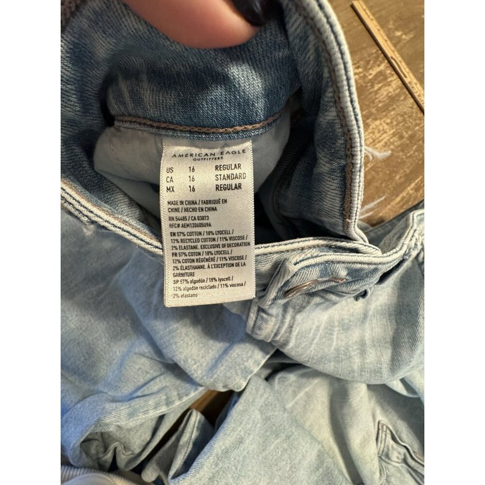 American Eagle Super High Rise Baggy Wide Leg Jeans Blue Y2K 90s Cargo Size 16 - Picture 9 of 12